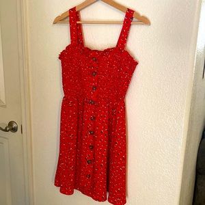 Red floral print summer dress